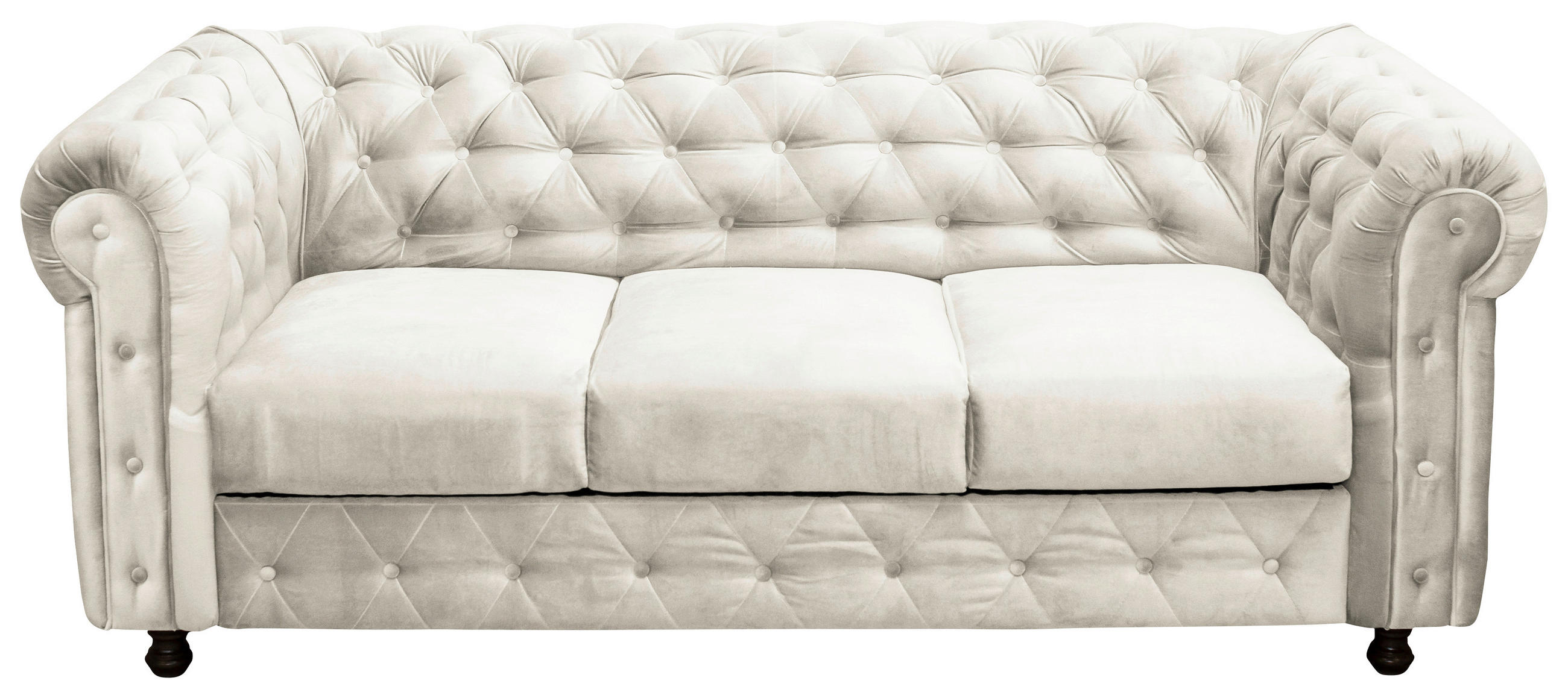 CHESTERFIELD-SOFA in Samt Creme  - Wengefarben/Creme, Basics, Holz/Textil (205/80/90cm) - P & B