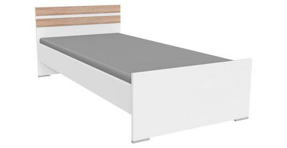 BETT 90/200 cm in Weiß, Eichefarben - Eichefarben/Alufarben, KONVENTIONELL, Holzwerkstoff (90/200cm) - Carryhome