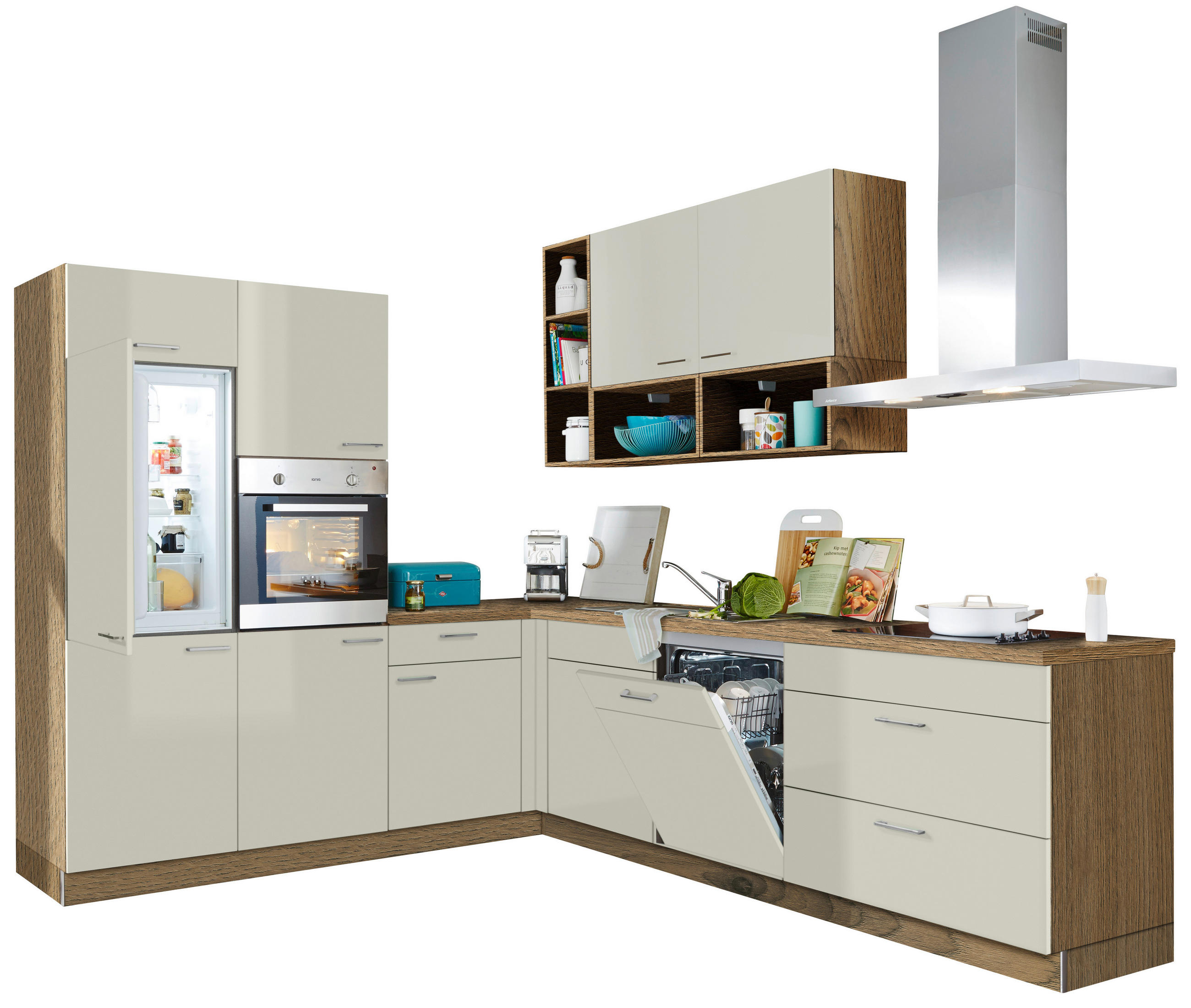 ECKKÜCHE 245/275 cm  in Eichefarben, Hellgrau  - Edelstahlfarben/Eichefarben, MODERN, Holzwerkstoff/Metall (245/275cm) - Welnova