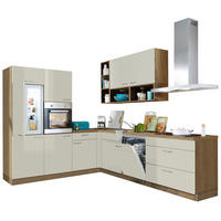 ECKKÜCHE 245/275 cm  in Eichefarben, Hellgrau  - Edelstahlfarben/Eichefarben, MODERN, Holzwerkstoff/Metall (245/275cm) - Welnova