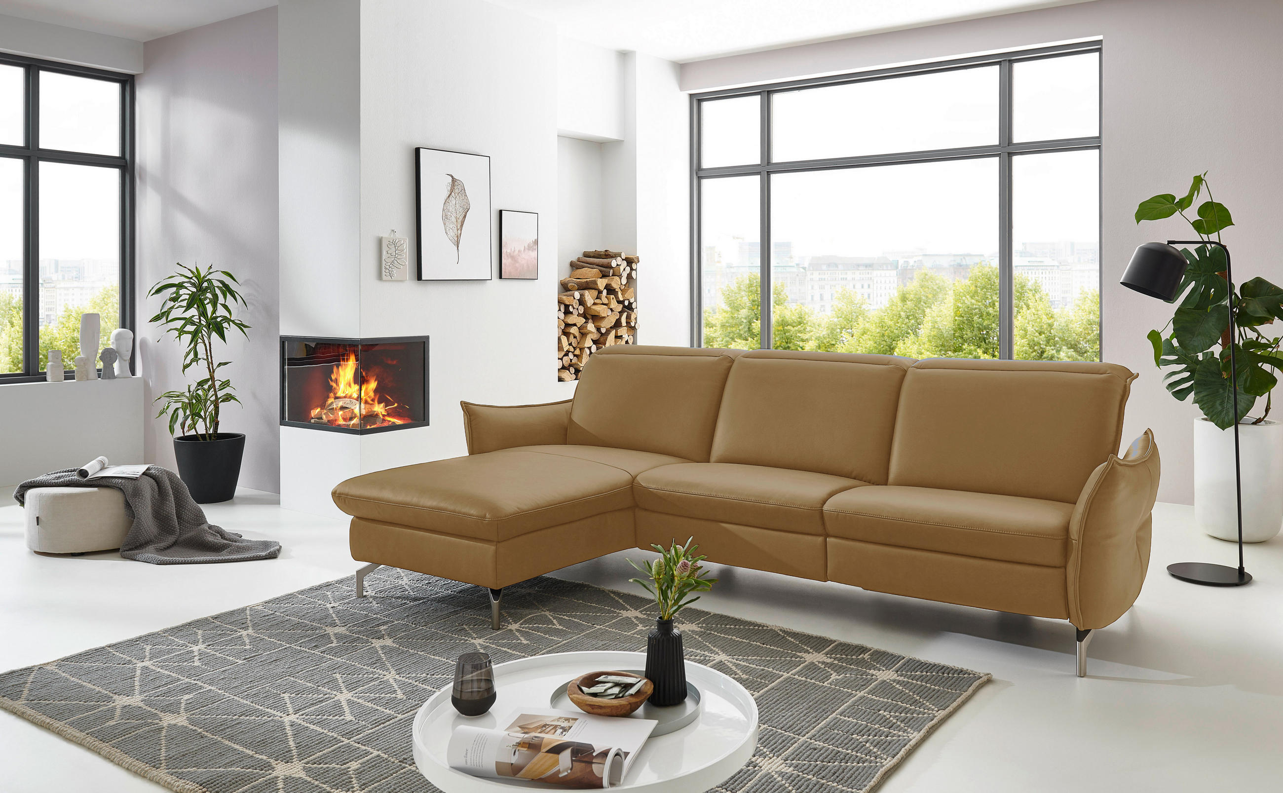 ECKSOFA in Lederlook (vegan) Olivgrün 179/233 cm - Olivgrün/Nickelfarben, MODERN, Textil/Metall (179/233cm) - Livetastic
