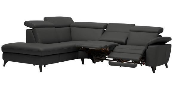 ECKSOFA in Echtleder Anthrazit  - Anthrazit/Schwarz, Design, Leder/Metall (239/289cm) - Cantus