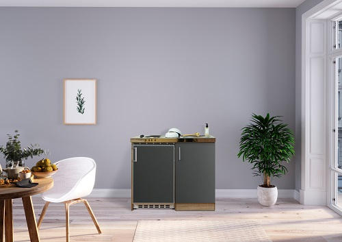 MINIKÜCHE 100 cm in Grau, Sonoma Eiche - Edelstahlfarben/Grau, MODERN, Kunststoff/Metall (100cm) - Respekta