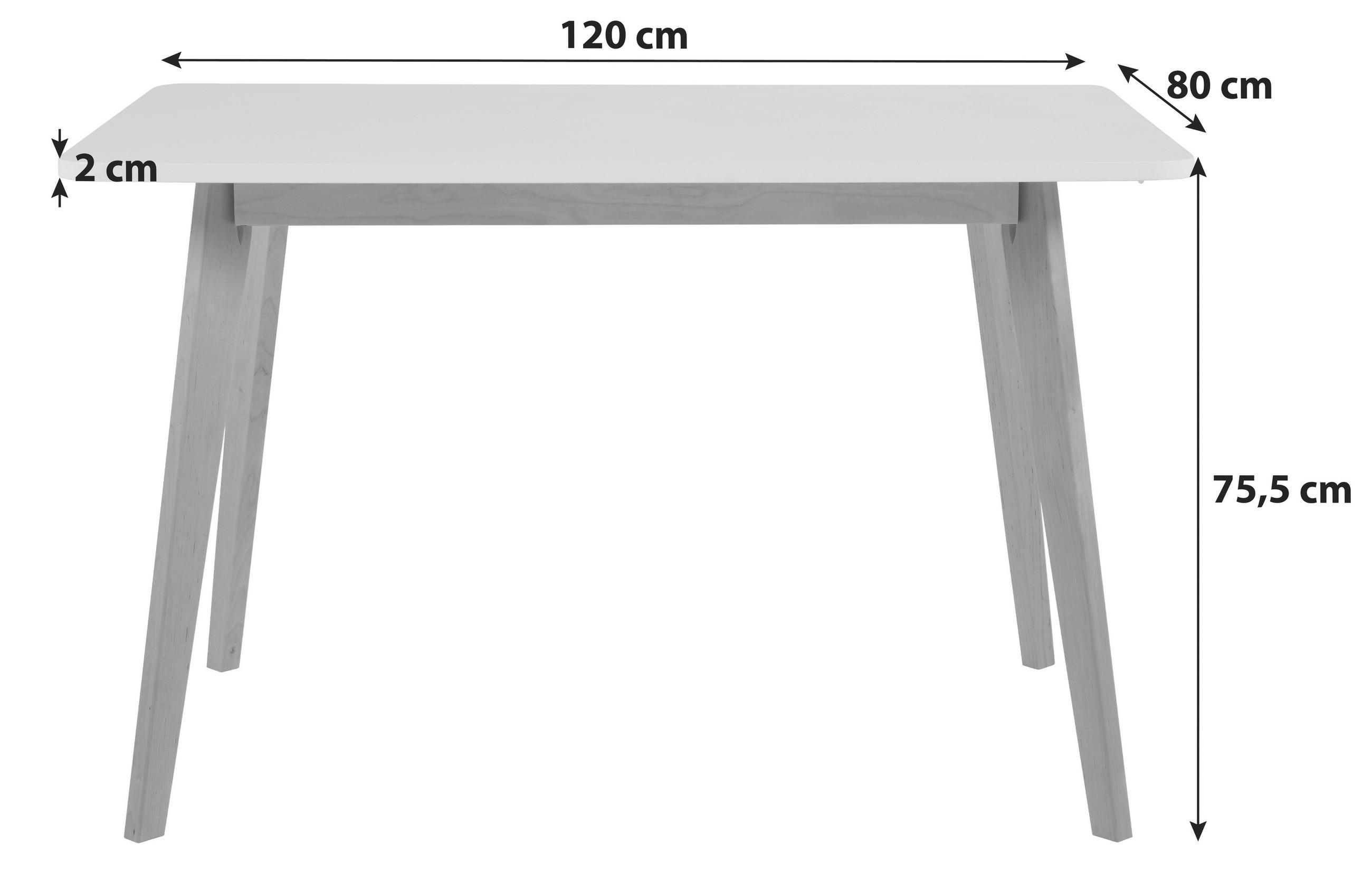 ESSTISCH Birke massiv rechteckig Weiß, Birkefarben  - Birkefarben/Weiß, KONVENTIONELL, Holz (120/80/75,5cm) - MID.YOU