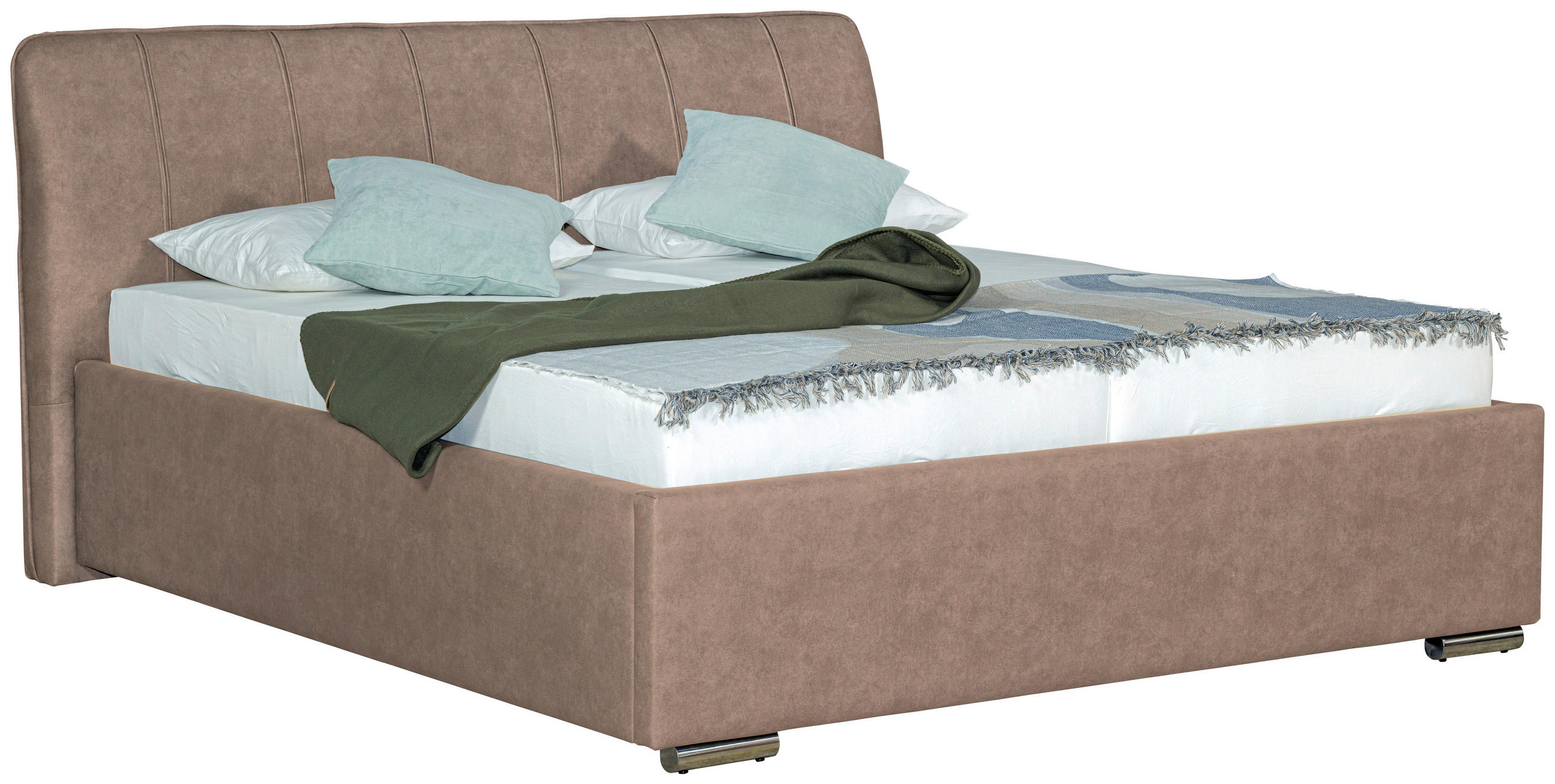 POLSTERBETT 160/200 cm,  in Taupe, gepolstertes Kopfteil, Lattenrost, Bettkasten,  - Taupe/Chromfarben, Basics, Holz/Textil (160/200cm) - Boxxx