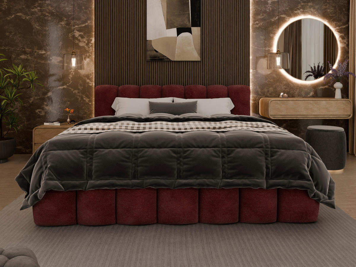 POLSTERBETT Lattenrost, Bettkasten 180/200 cm  in Bordeaux  - Bordeaux/Birkefarben, Trend, Holz/Kunststoff (180/200cm) - Esposa