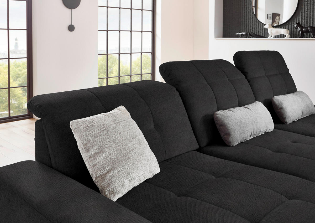 ECKSOFA in Flachgewebe Anthrazit  - Anthrazit/Schwarz, Design, Textil/Metall (190/309cm) - Beldomo Style