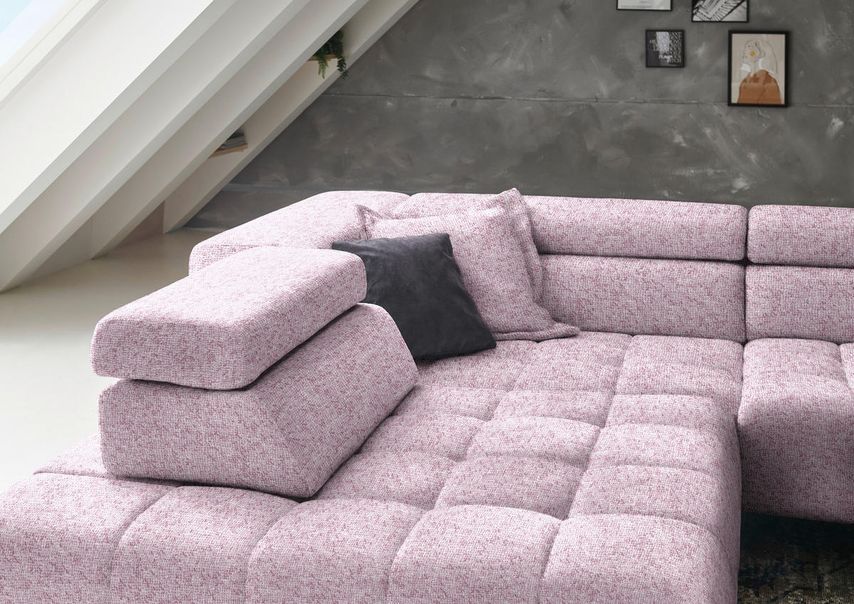 ECKSOFA in Chenille Rosa  - Schwarz/Rosa, Design, Textil/Metall (222/323cm) - Beldomo Style
