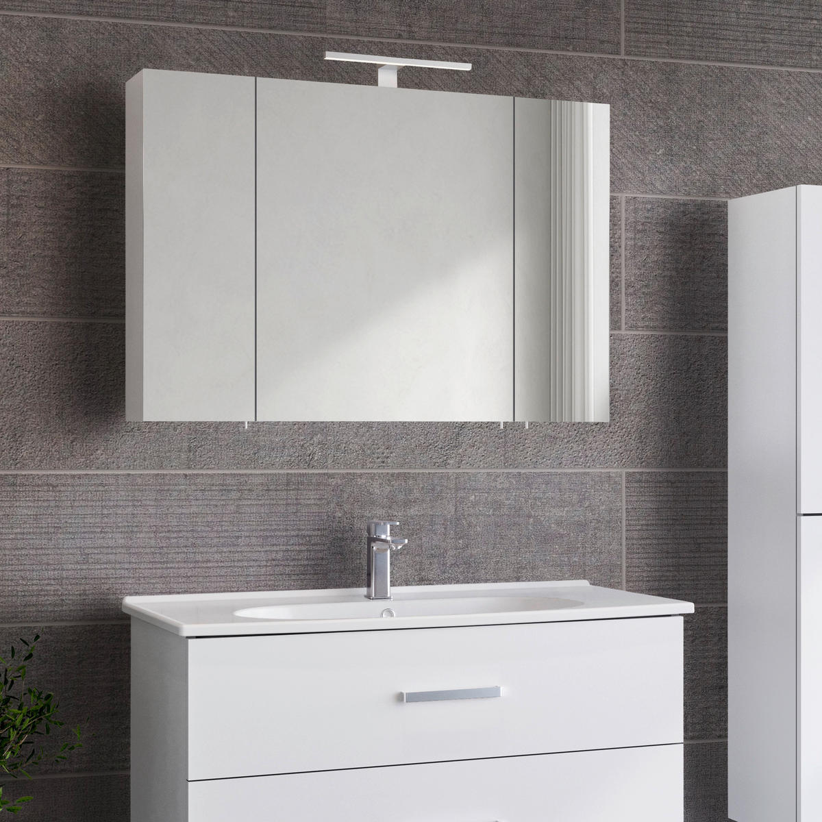 BADEZIMMER 3-teilig  in  - Chromfarben/Weiß, Basics, Keramik/Holzwerkstoff (100/136/46cm) - Welnova