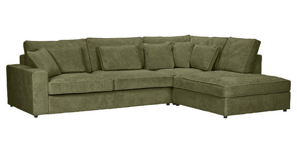 ECKSOFA Olivgrün Cord Zierkissen, Rückenkissen, Rücken echt  - Schwarz/Olivgrün, MODERN, Kunststoff/Textil (307/228cm) - Carryhome