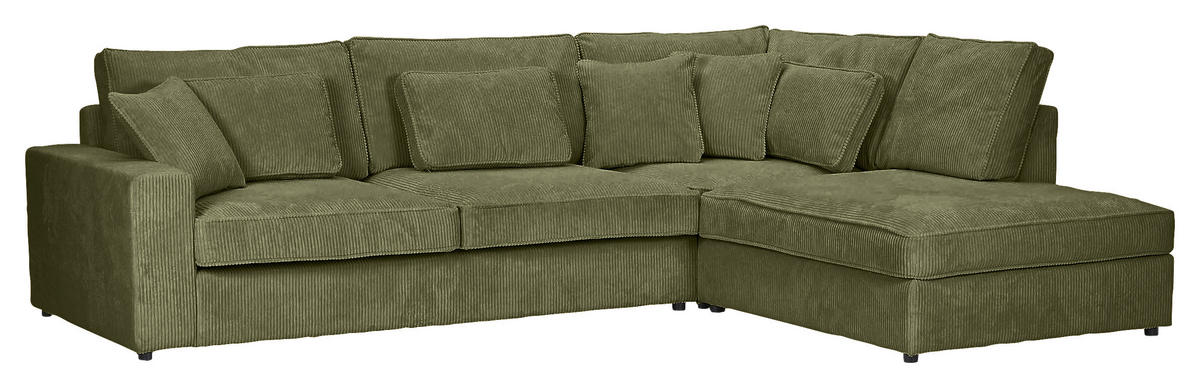 ECKSOFA  in Cord Olivgrün Zierkissen, Rückenkissen, Rücken echt  307/228 cm  - Schwarz/Olivgrün, MODERN, Kunststoff/Textil (307/228cm) - Carryhome