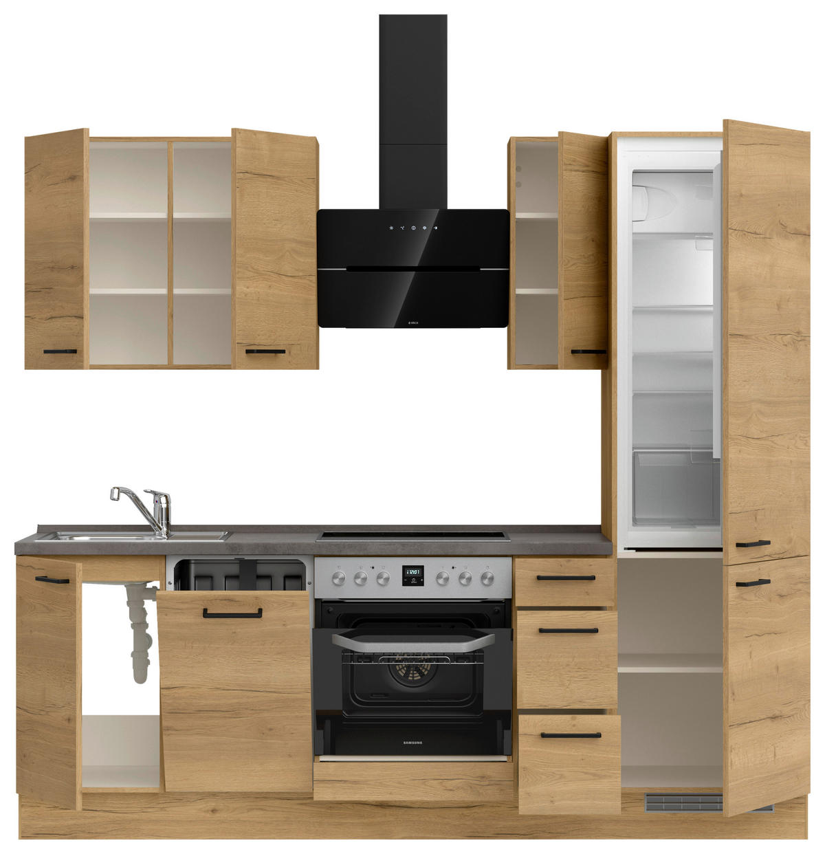 KÜCHENBLOCK 240 cm   in Eichefarben, Schieferfarben  - Schieferfarben/Eichefarben, MODERN, Holzwerkstoff/Metall (240cm) - Nobilia