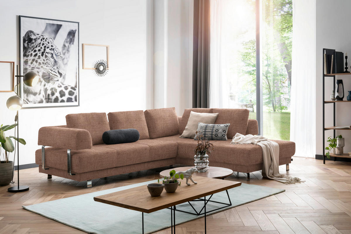 ECKSOFA in Chenille Hellbraun  277/235 cm  - Hellbraun, Design, Textil/Metall (277/235cm)