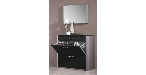 GARDEROBE 3-teilig in 200/192/34 cm - Schwarz/Alufarben, Design, Glas/Holzwerkstoff (200/192/34cm) - Moderano