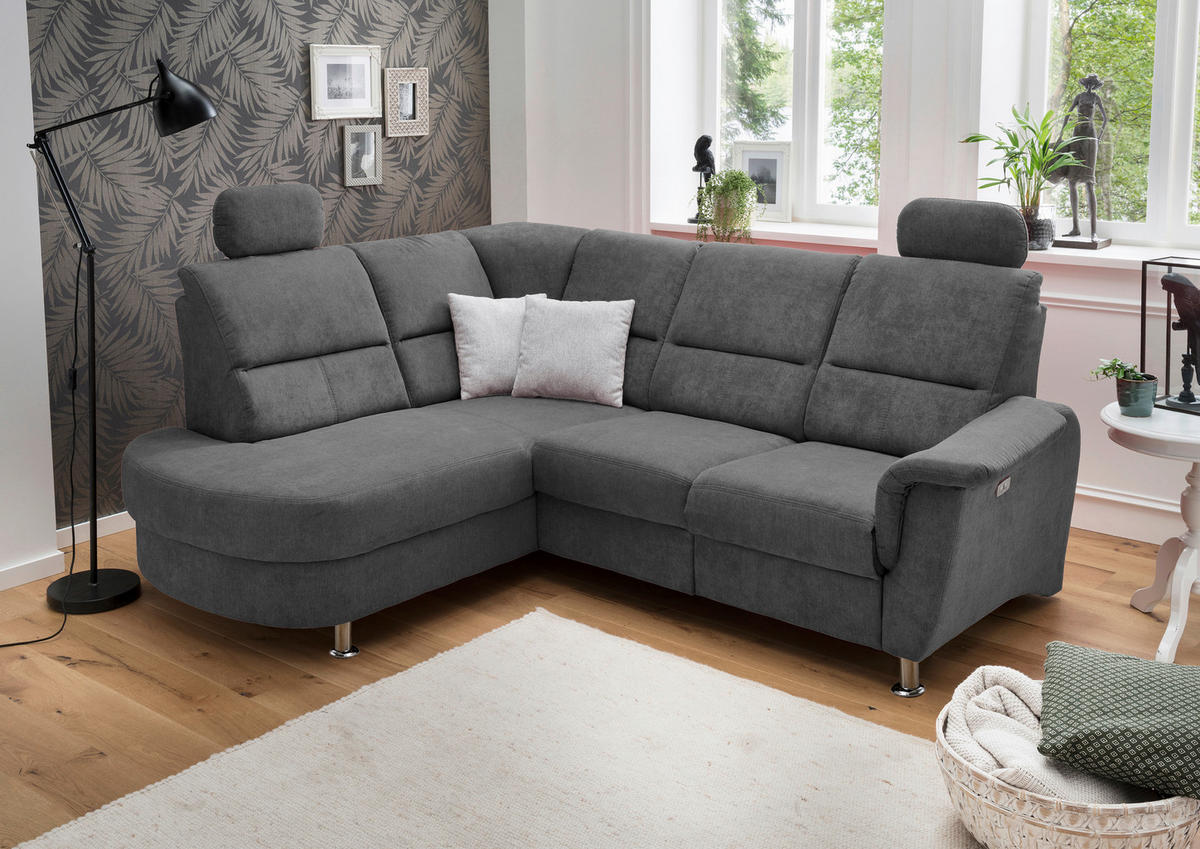 ECKSOFA Anthrazit Mikrofaser  - Chromfarben/Anthrazit, KONVENTIONELL, Textil/Metall (231/45/55cm) - Livetastic