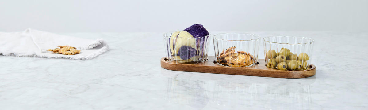 SNACKSCHALENSET   - Klar/Akaziefarben, LIFESTYLE, Glas/Holz - Novel