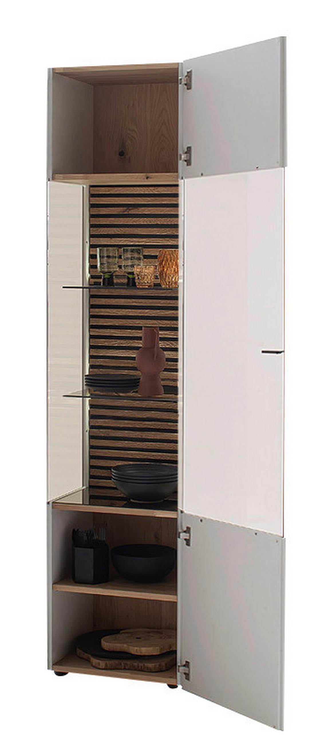 VITRINE  in massiv Kerneiche Weiß, Eichefarben - Eichefarben/Anthrazit, Design, Glas/Holz (48/205/44cm) - Schöner Wohnen