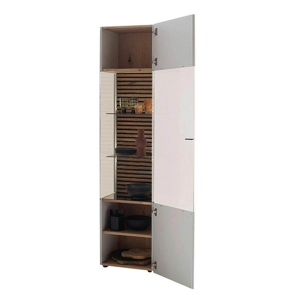Thumbnail - Schöner Wohnen Vitrine, Weiß, Eiche, Metall, Kerneiche, massiv, 5 Fächer, 48x205x44 cm, Goldenes M, Dgm, Beimöbel erhält...
