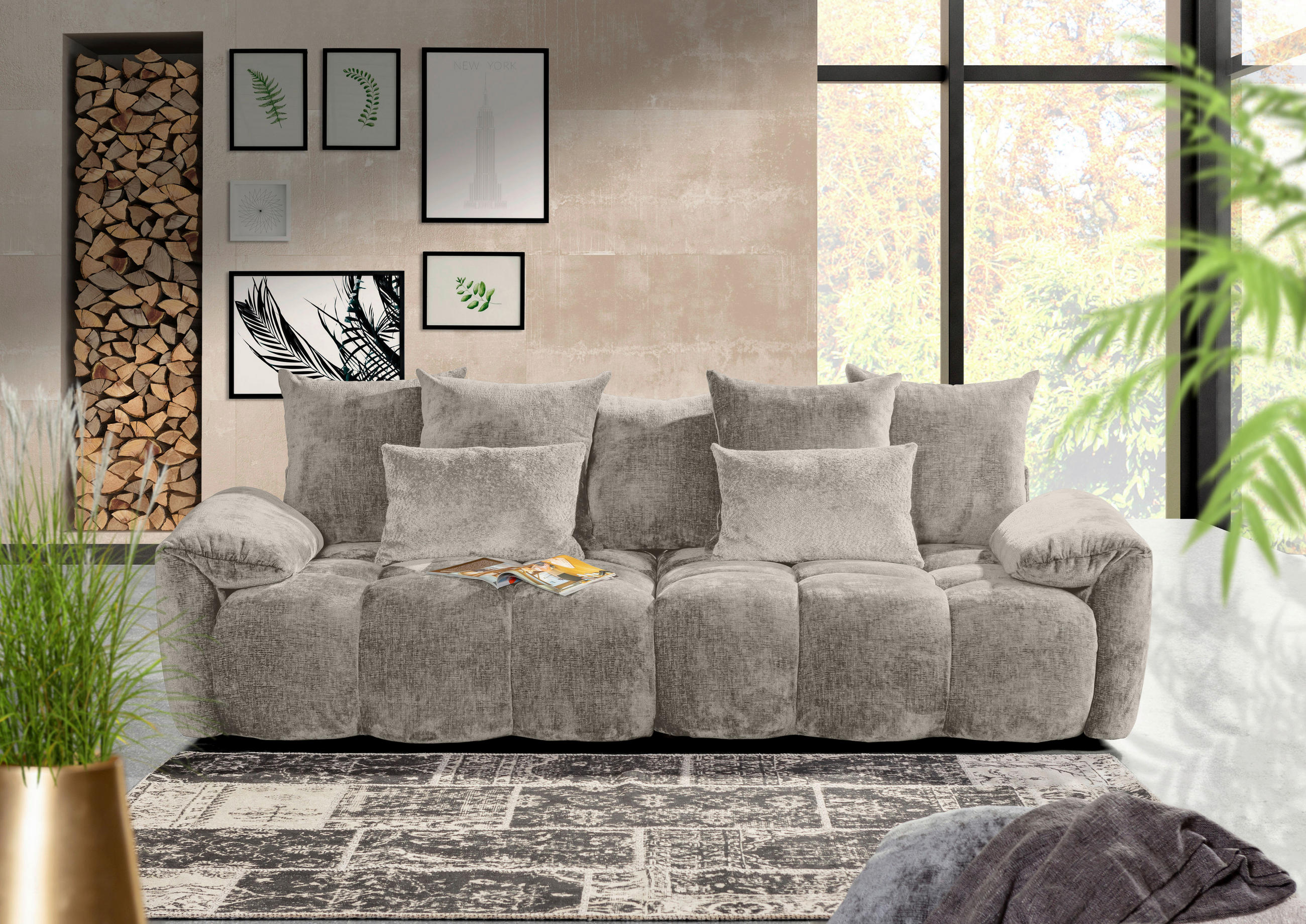 VELIKA SOFA svetlosiva  - svetlosiva/crna, Dizajnerski, tekstil/plastika (265/67/130cm) - home24