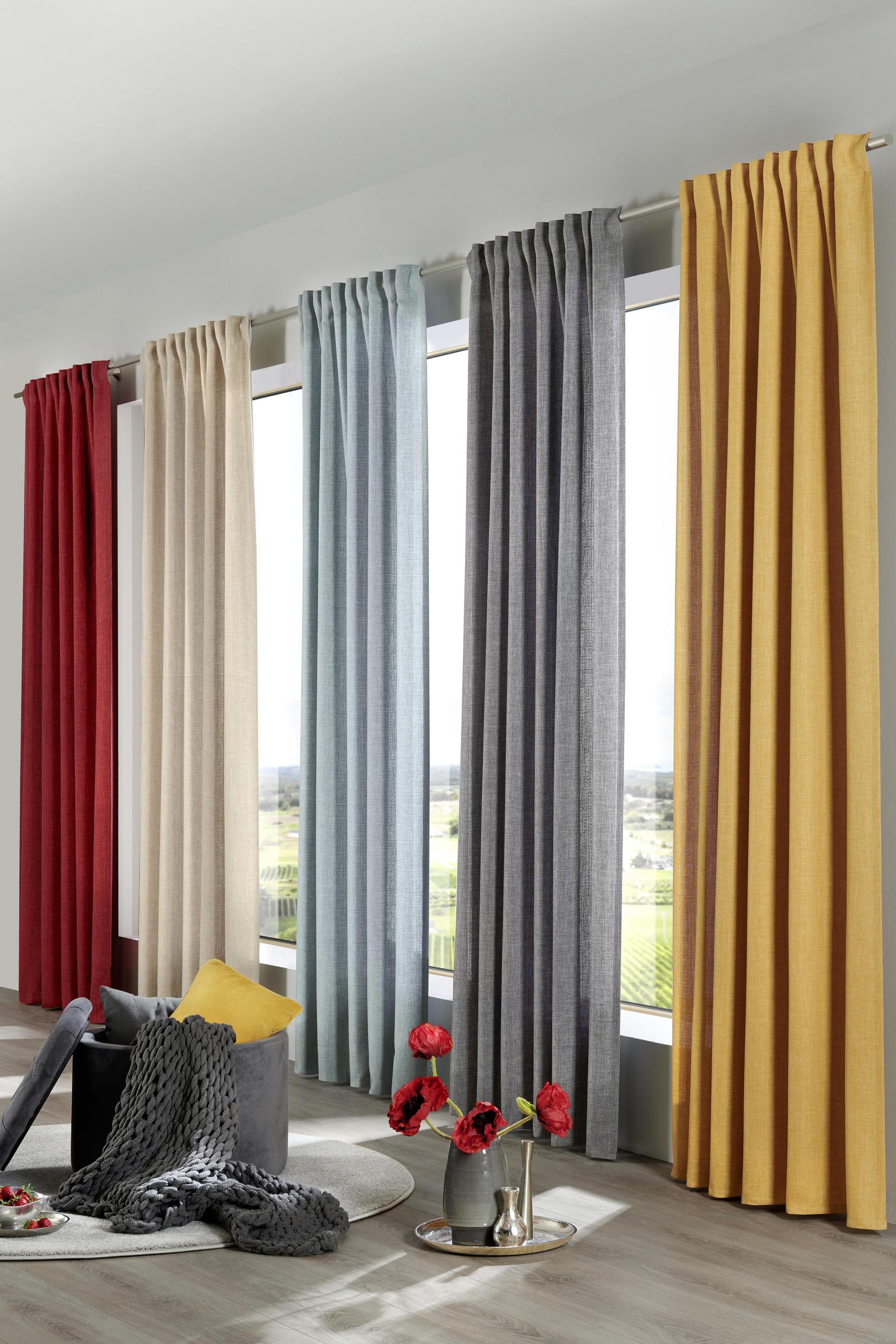 DRAPERIE CONFECȚIONATĂ opac - gri-albăstrui, Basics, textil (140/245cm) - Boxxx