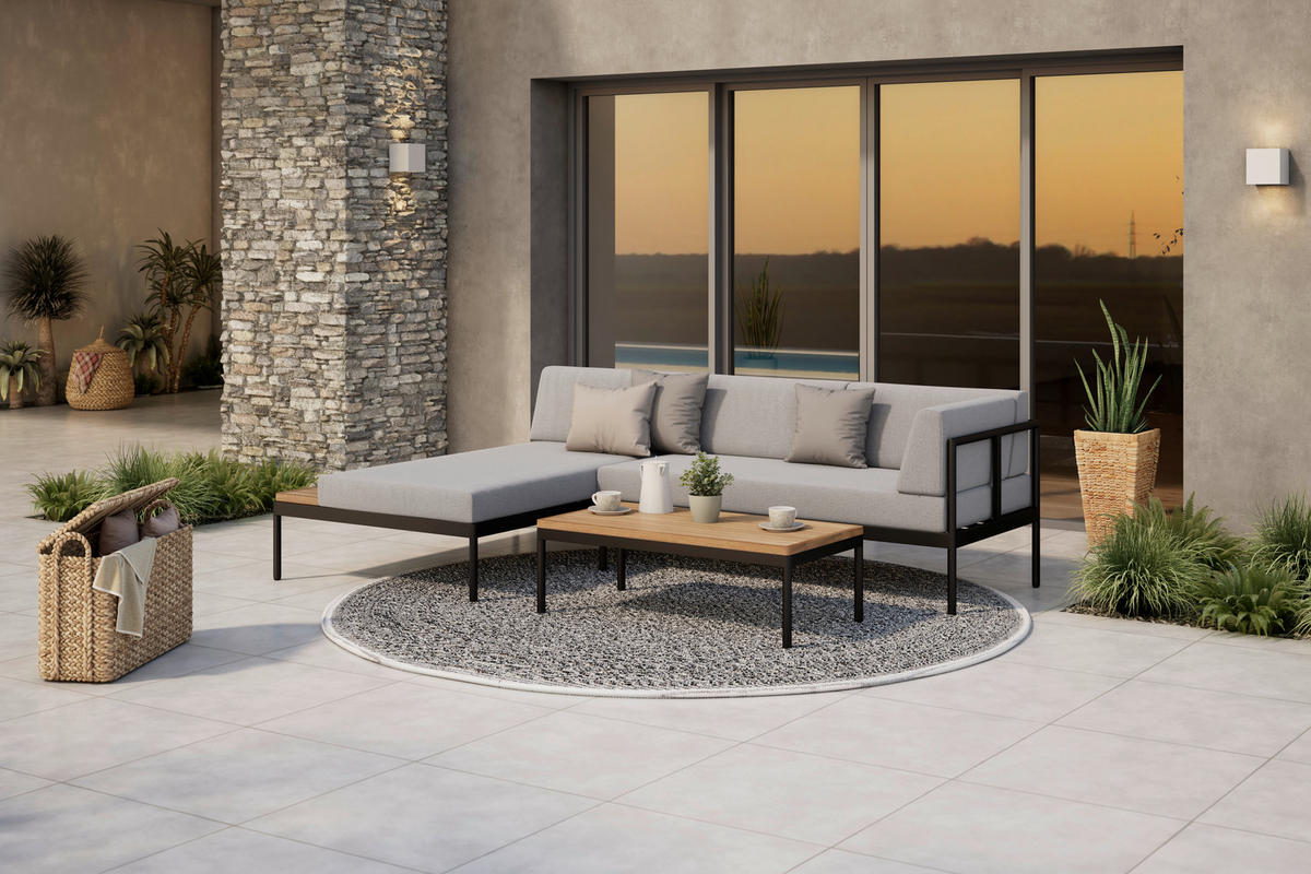 LOUNGE GARNITURA   drvo, metal, tekstil  siva, boje bagrema    - siva/boje bagrema, Moderno, drvo/metal (149/99cm) - Ambia Garden