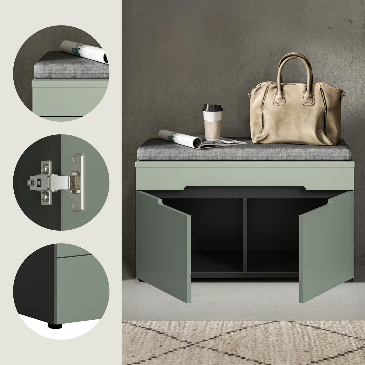 LAVICA DO PREDSIENE, 80/45/37 cm - čierna/sivá, Design, kompozitné drevo/plast (80/45/37cm) - Livetastic