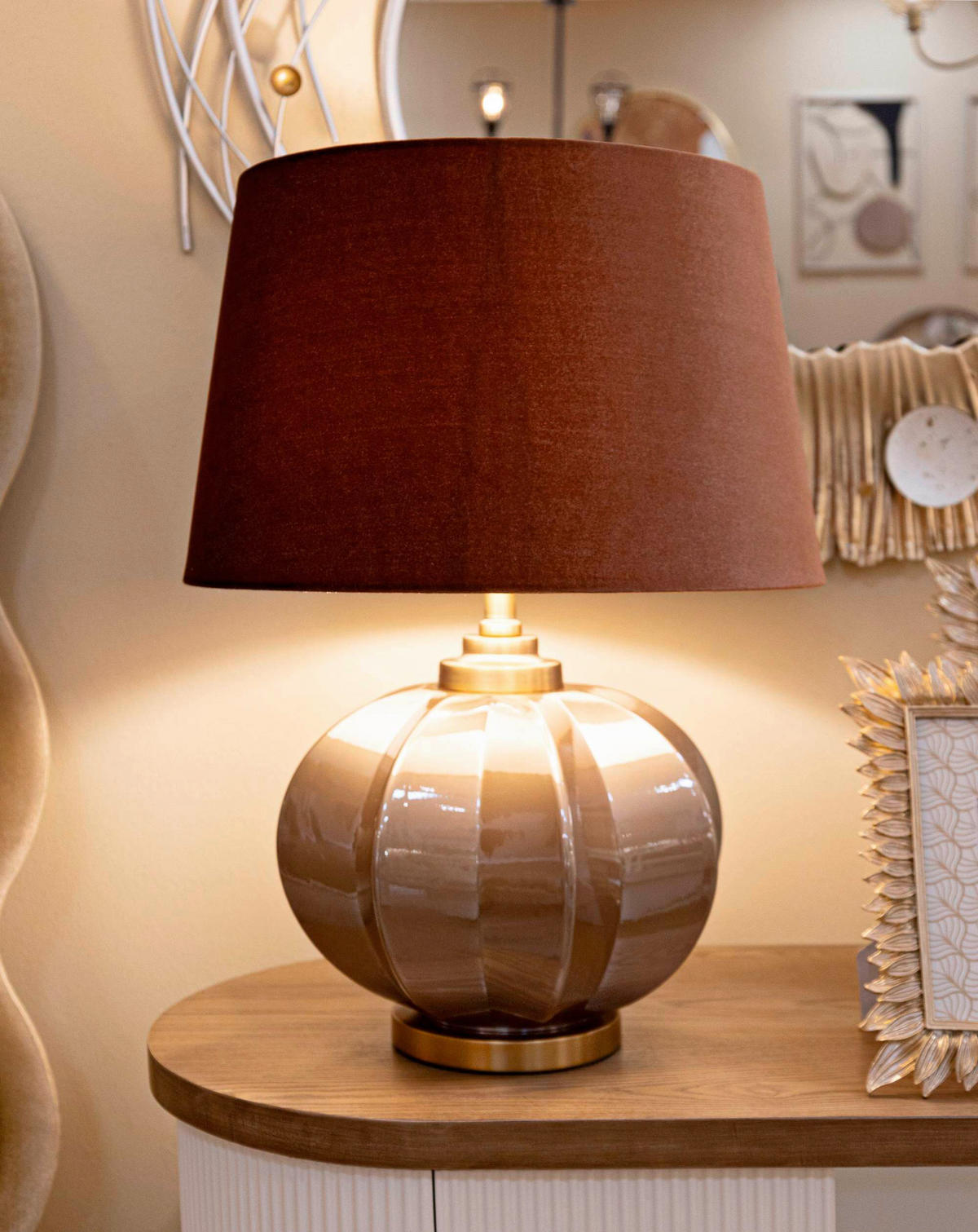 TISCHLEUCHTE   - Goldfarben/Braun, Basics, Glas/Textil (40.5/57/40.5cm)