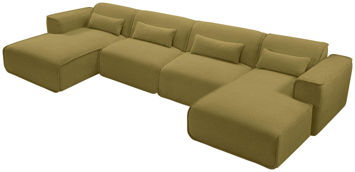 WOHNLANDSCHAFT LOMOCO MATEO Senfgelb Flachgewebe  - Senfgelb/Schwarz, Design, Kunststoff/Textil (165/386/165cm) - Lomoco