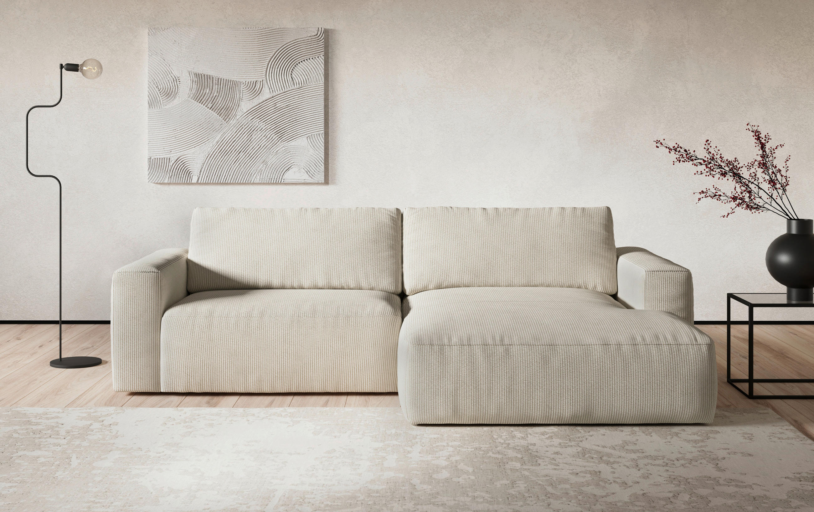 ECKSOFA Beige Mikrofaser  - Beige/Schwarz, MODERN, Kunststoff/Textil (283/175cm) - MID.YOU