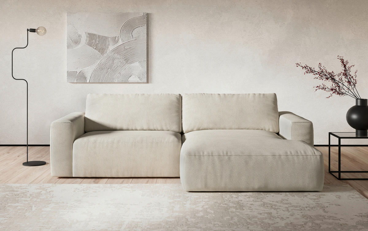 ECKSOFA in Mikrofaser Beige  283/175 cm  - Beige/Schwarz, MODERN, Kunststoff/Textil (283/175cm) - MID.YOU