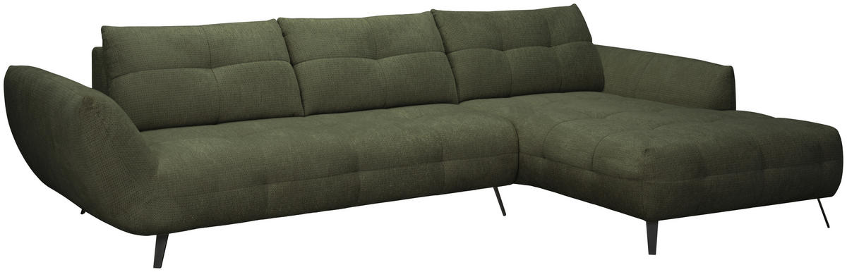 ECKSOFA Dunkelgrün Chenille Armlehnenkissen, Rücken echt, Sitztiefenverstellung  - Dunkelgrün/Schwarz, KONVENTIONELL, Textil/Metall (313/215cm) - Hom`in