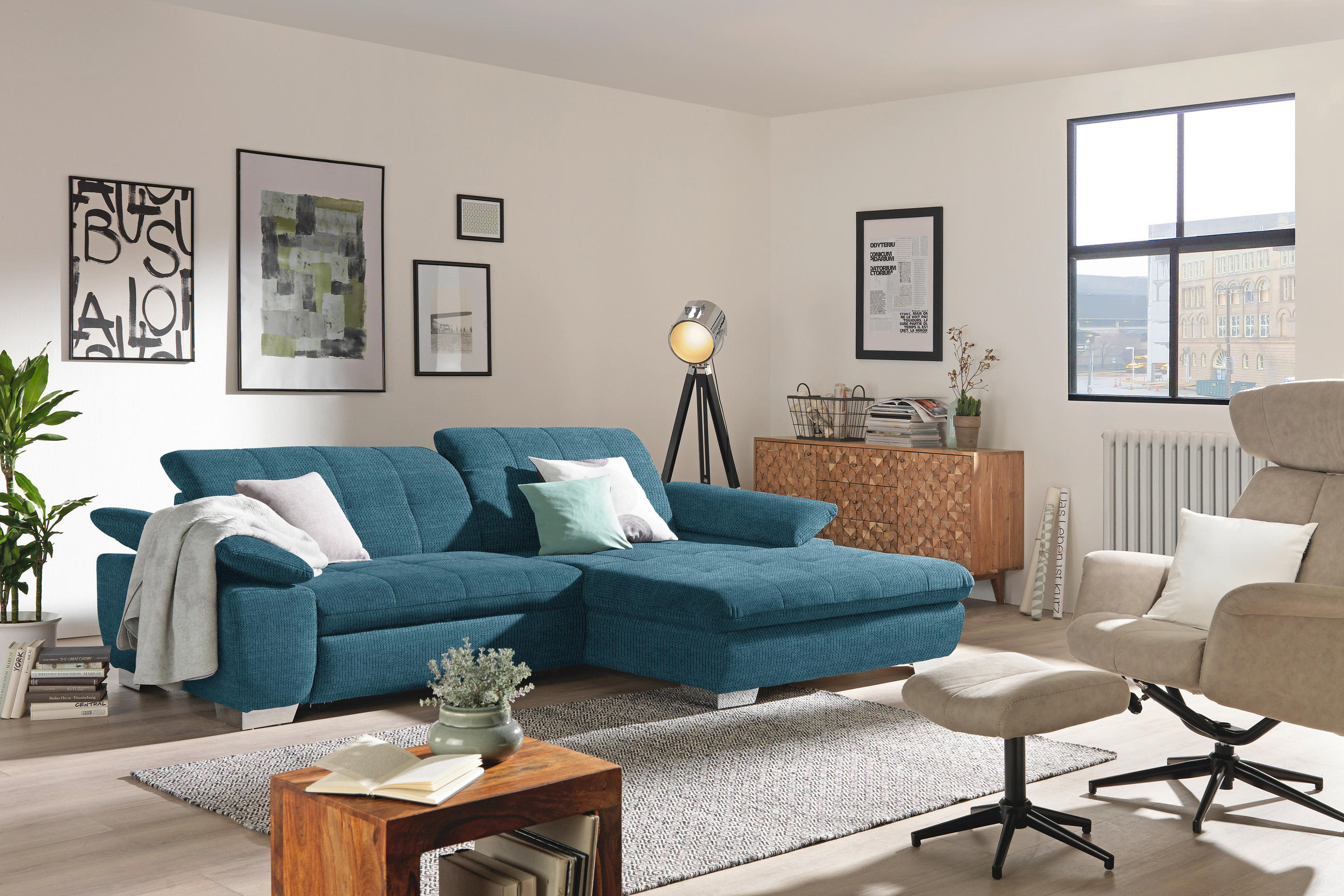 ECKSOFA in Mikrofaser Blau  - Chromfarben/Blau, Design, Textil/Metall (265/180cm) - Carryhome