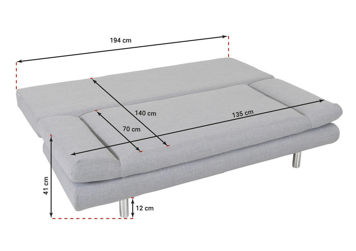 SCHLAFSOFA Armteil verstellbar Mikrofaser Rot  - Chromfarben/Rot, Design, Textil (194/73/91cm) - Xora