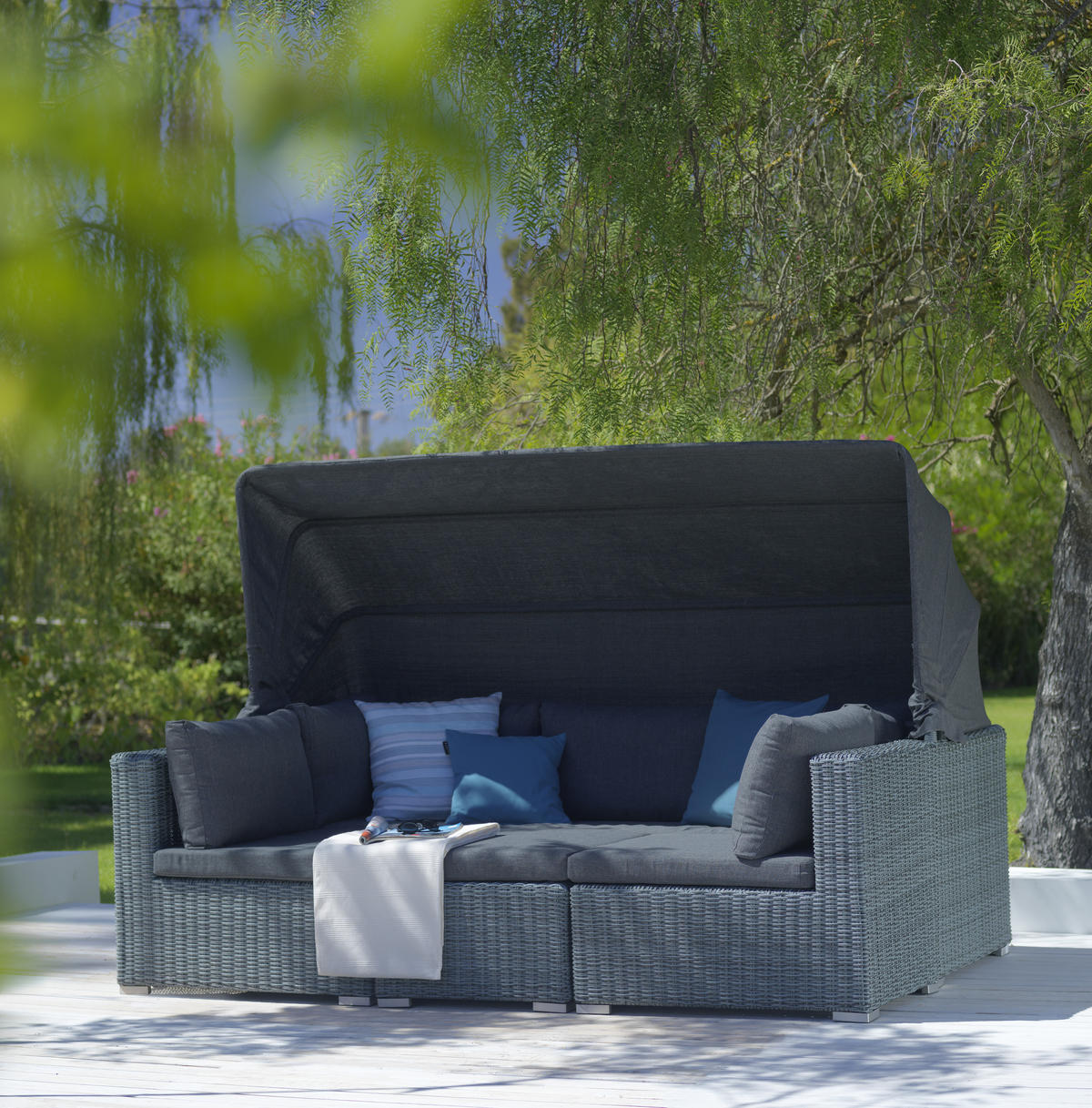 LOUNGE GARNITÚRA   228/70/84 cm  - szürke, Romantik / Landhaus, műanyag/textil (228/70/84cm) - Ambia Garden