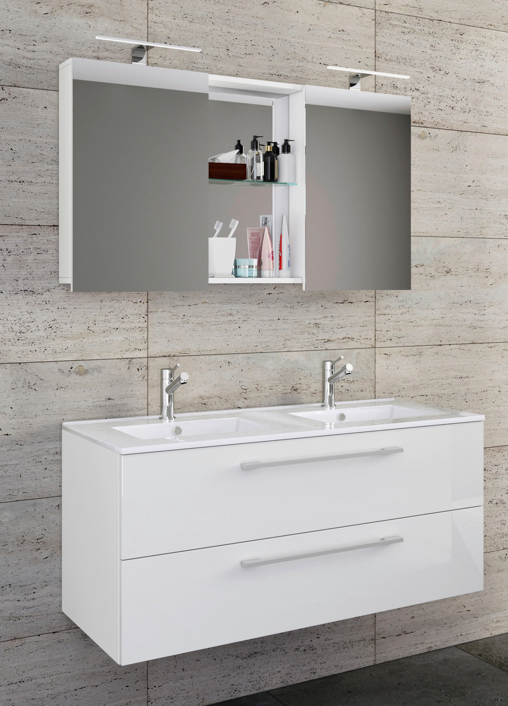 BADEZIMMER 3-teilig in 112 cm - Alufarben/Weiß, MODERN, Keramik/Holzwerkstoff (112cm) - MID.YOU