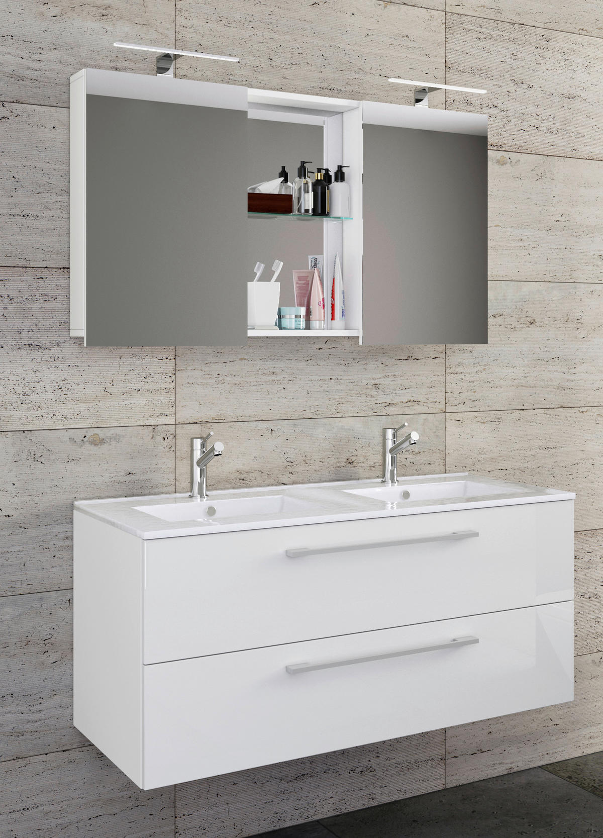 BADEZIMMER 3-teilig  in 112 cm  - Alufarben/Weiß, MODERN, Keramik/Holzwerkstoff (112cm) - MID.YOU