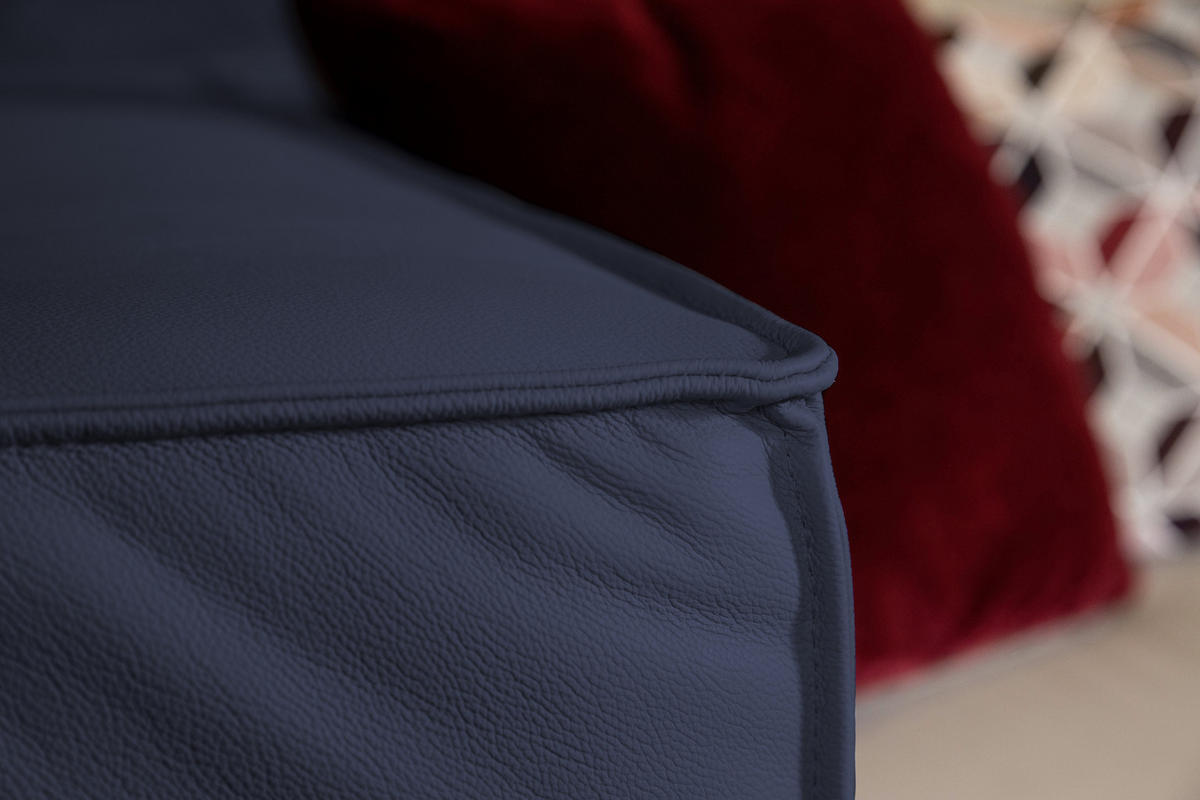 ECKSOFA in Echtleder Blau  - Blau/Schwarz, Modern, Leder/Kunststoff (300/164cm) - W.Schillig