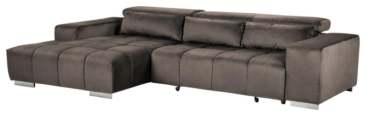 ECKSOFA in Velours Silberfarben  - Silberfarben, Konventionell, Textil/Metall (186/307cm) - Livetastic