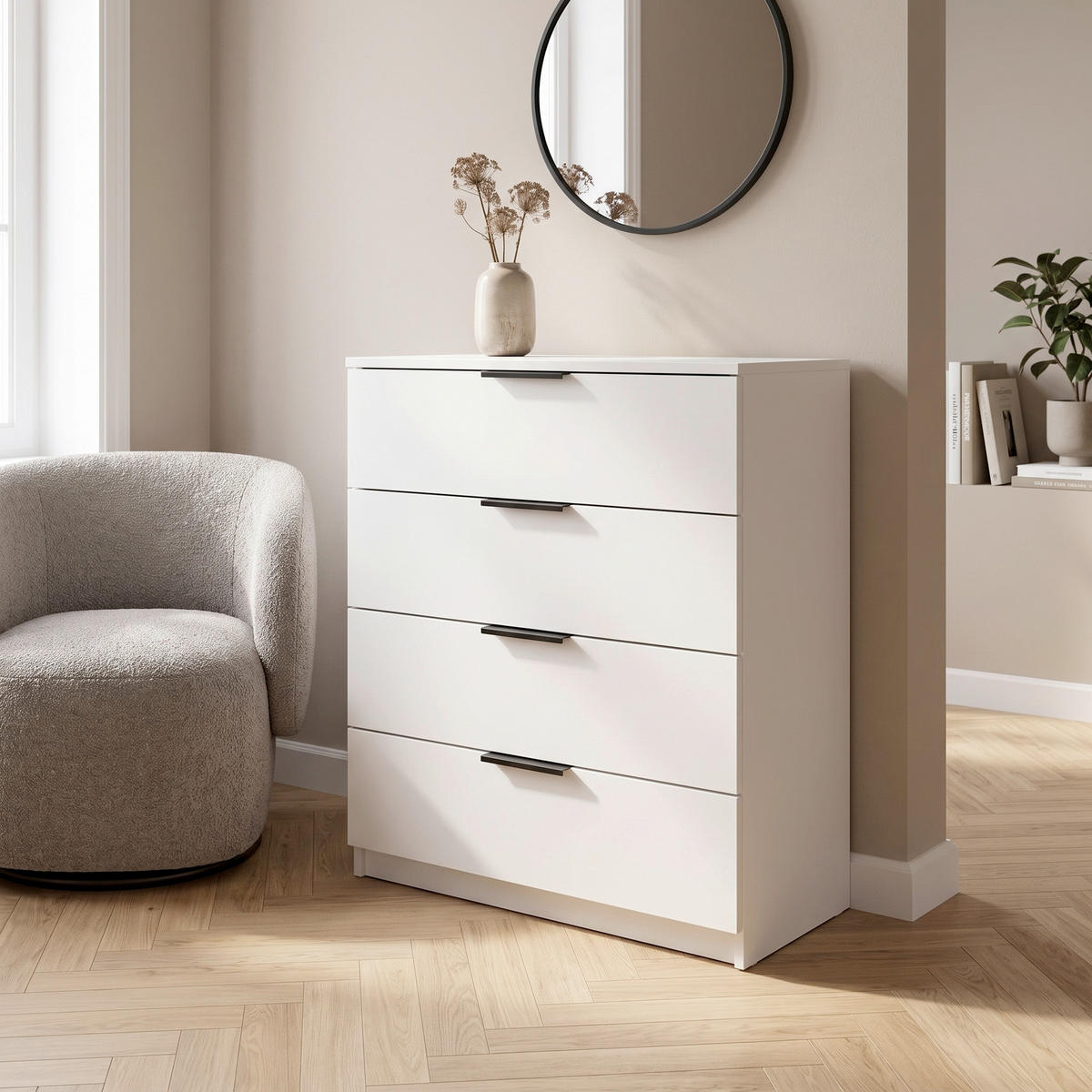 KOMMODE 74/80/35 cm 4 Schublade(n)  - Weiss/Schwarz, Design, Holzwerkstoff/Kunststoff (74/80/35cm) - Livetastic
