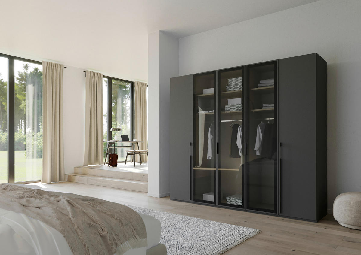 DREHTÜRENSCHRANK in Graphitfarben  - Graphitfarben, Trend, Glas/Holzwerkstoff (251/223/60cm) - Novel