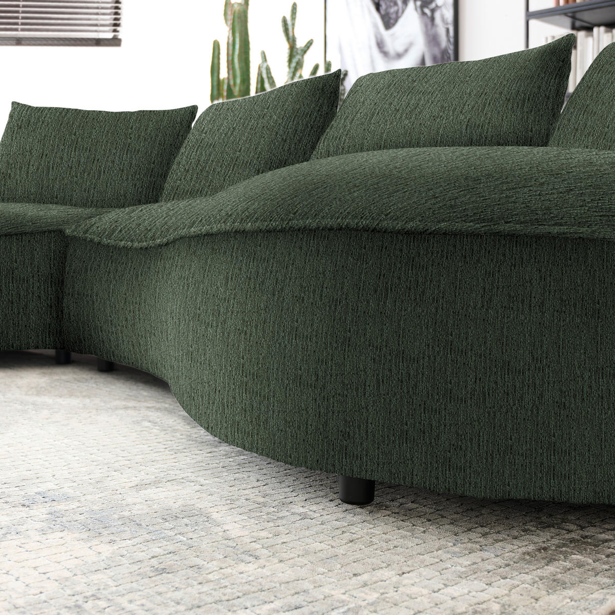 BIGSOFA Chenille Waldgrün  - Waldgrün/Schwarz, Design, Kunststoff/Textil (154/82/322cm) - home24