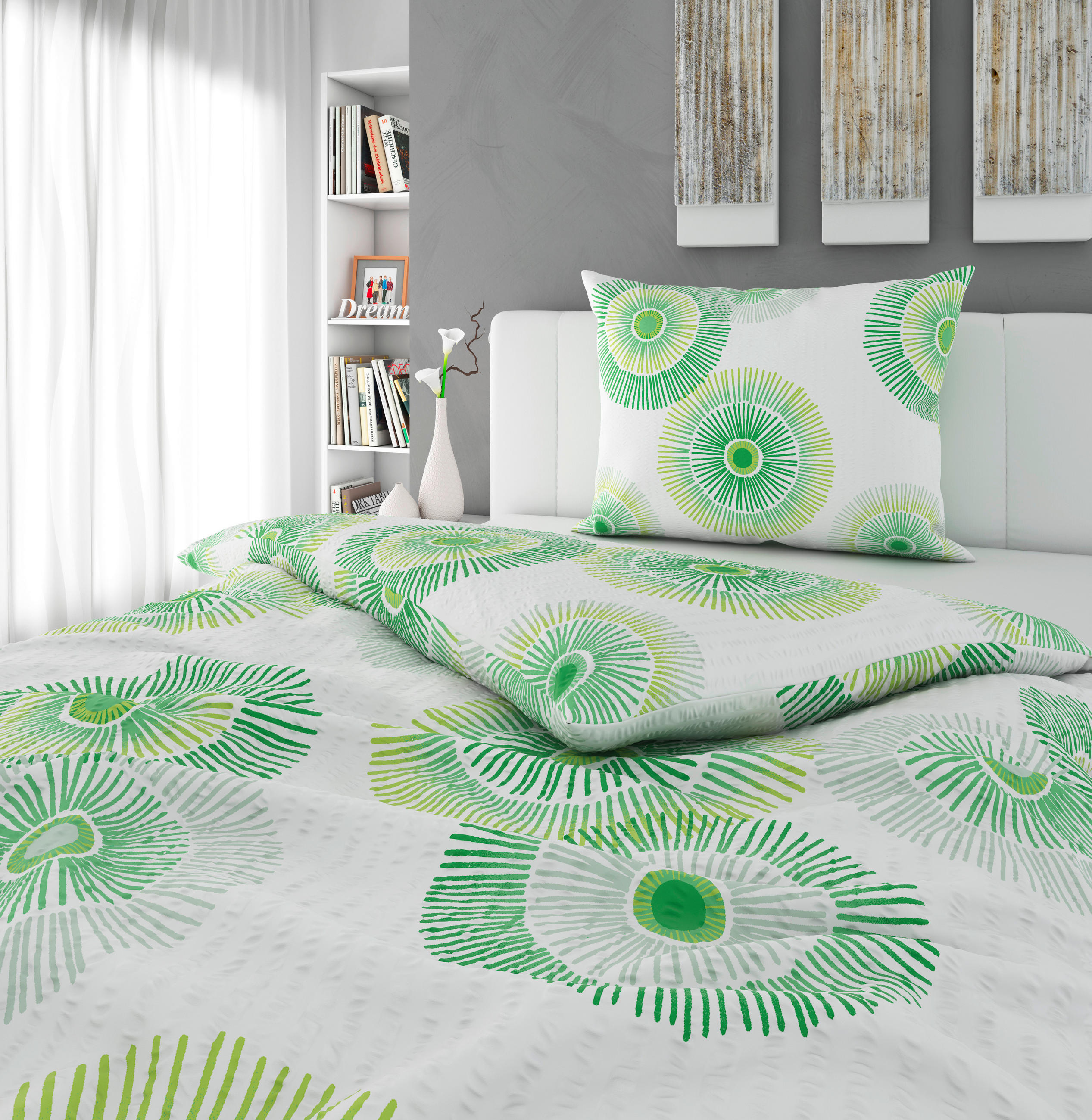 POSTELJINA MELLI 140/200 cm krep zelena, bela - zelena/bela, Konvencionalno, tekstil (140/200cm) - Esposa