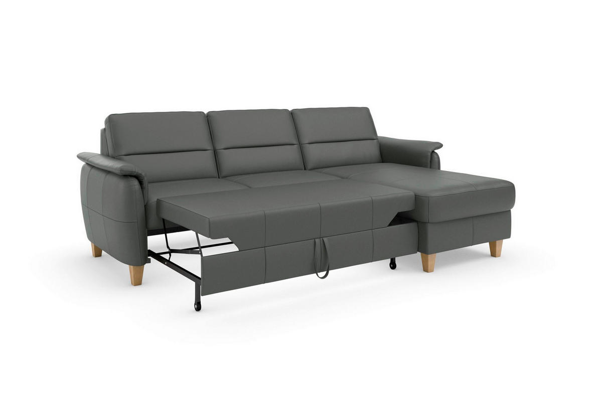 ECKSOFA PALMERA E in Echtleder Anthrazit  244/163 cm  - Eichefarben/Anthrazit, Basics, Leder/Holz (244/163cm) - Sit & More