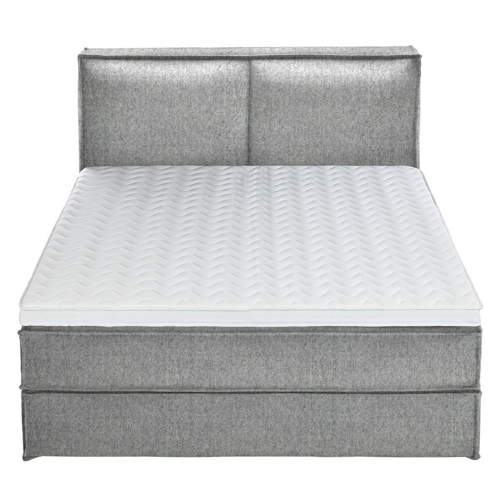 Thumbnail - home24 Boxspringbett Kinx, Hellgrau, Textil, H3, 7-Zonen, Höhe ca. 24 cm, 180x220 cm, gepolstertes Kopfteil, Topper durc...