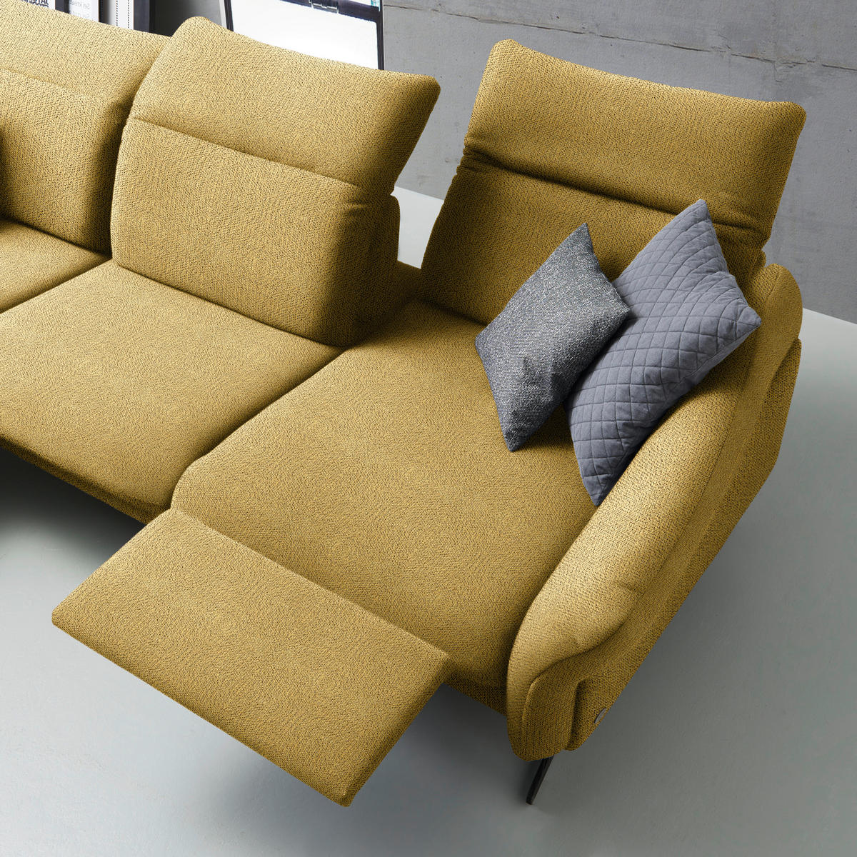 ECKSOFA in Webstoff Currygelb  - Currygelb/Anthrazit, Design, Textil/Metall (203/299cm) - Himolla