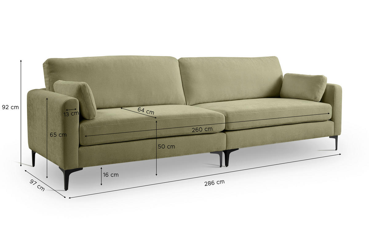 VIERSITZER-SOFA VENTI in Webstoff Grün  - Schwarz/Grün, Basics, Holz/Textil (286/92/97cm) - MID.YOU
