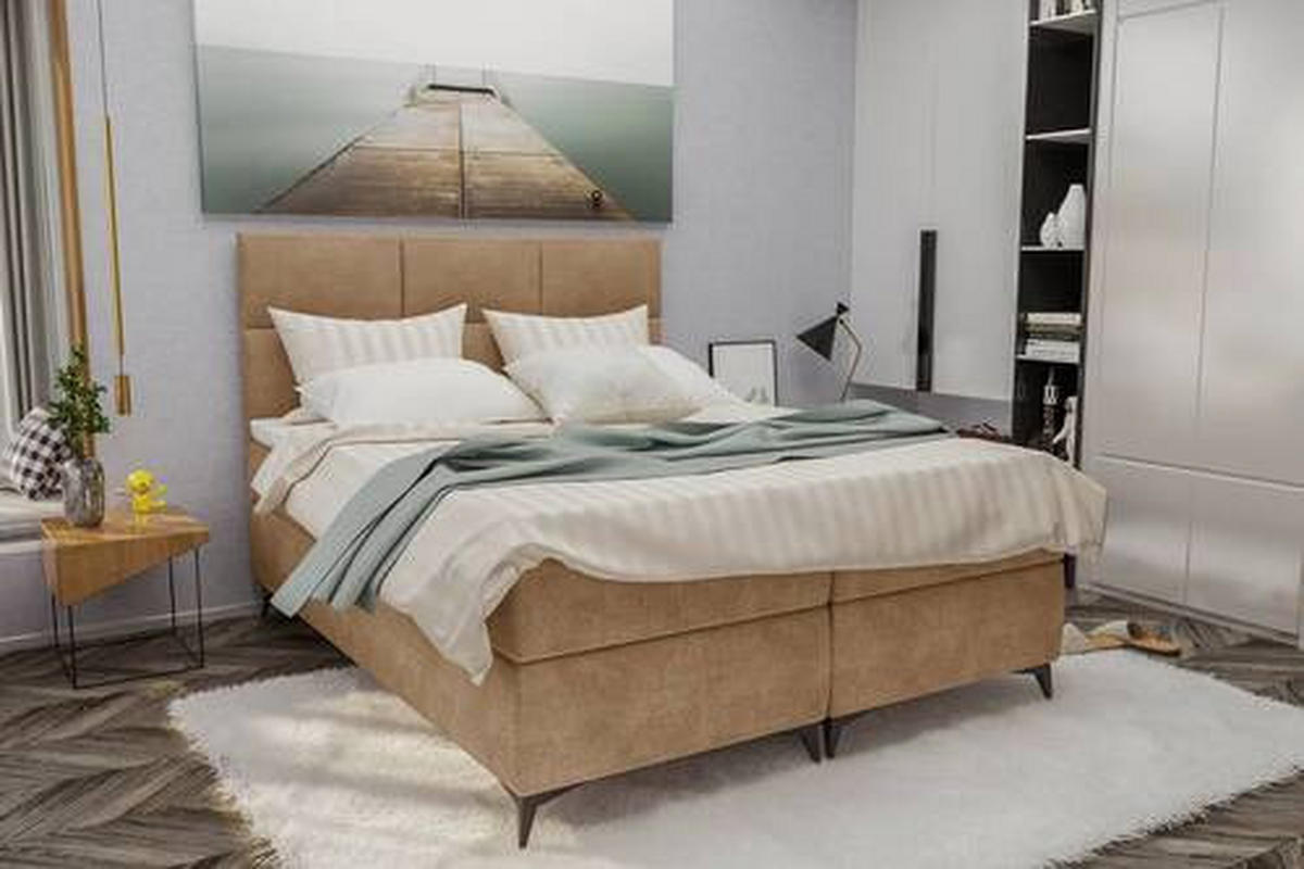 BOXBETT 180/200 cm  in Hellbraun  - Hellbraun/Schwarz, Konventionell, Textil/Metall (180/200cm) - Carryhome