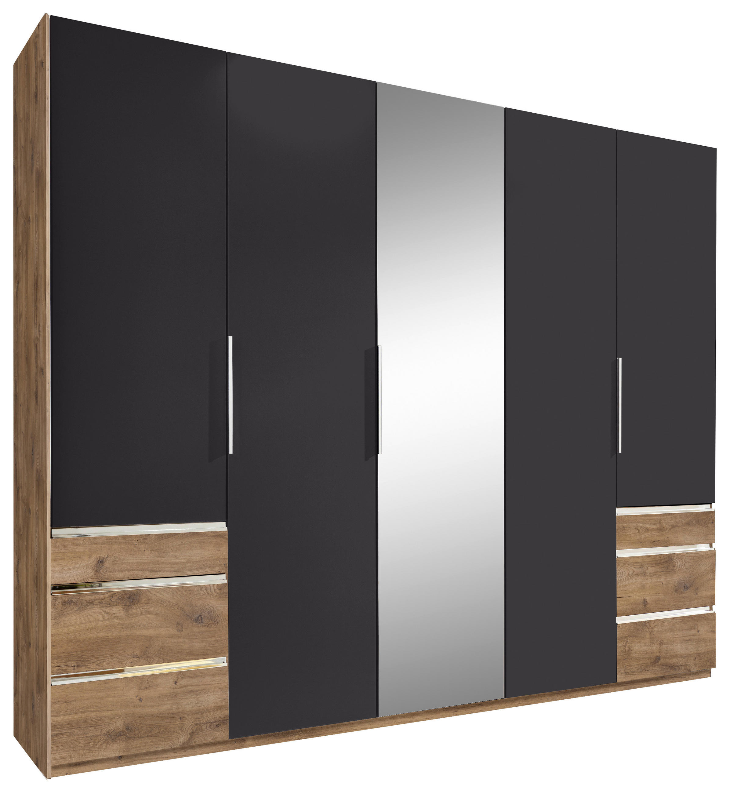 DREHTÜRENSCHRANK in Graphitfarben, Eichefarben  - Chromfarben/Eichefarben, Modern, Glas/Holzwerkstoff (250/216/58cm) - MID.YOU