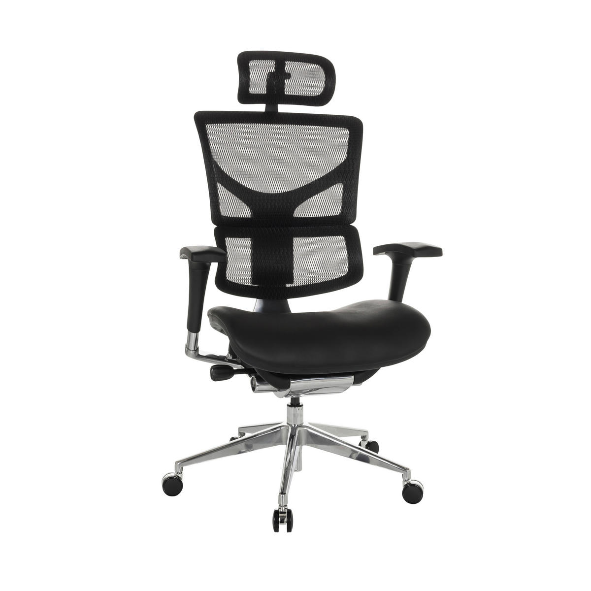 DREHSTUHL Schwarz  - Silberfarben/Schwarz, Basics, Leder/Kunststoff (70/124-146/67cm) - MID.YOU