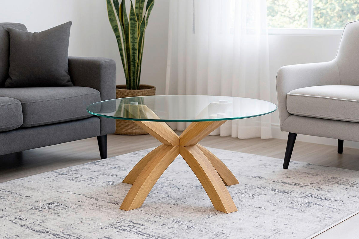 COUCHTISCH Eiche massiv ESG, Klarglas 80/80/40 cm rund Eichefarben  - Eichefarben, Design, Glas/Holz (80/80/40cm) - MID.YOU